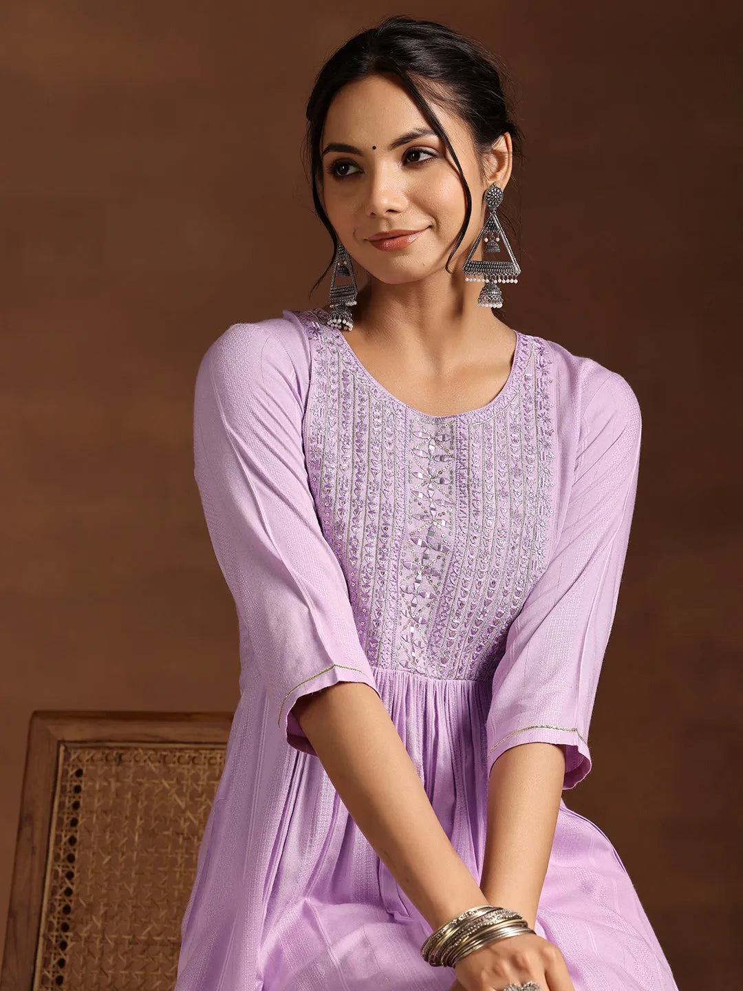  Lavender Yoke Design Rayon Anarkali Kurta 