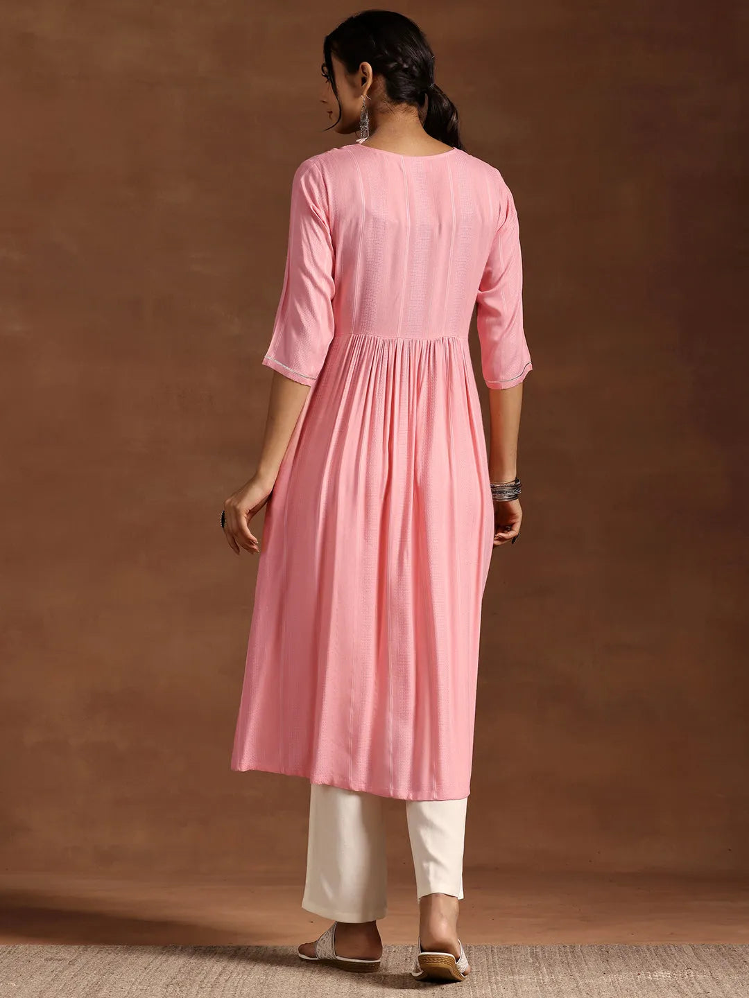  Peach Yoke Design Rayon Anarkali Kurta 