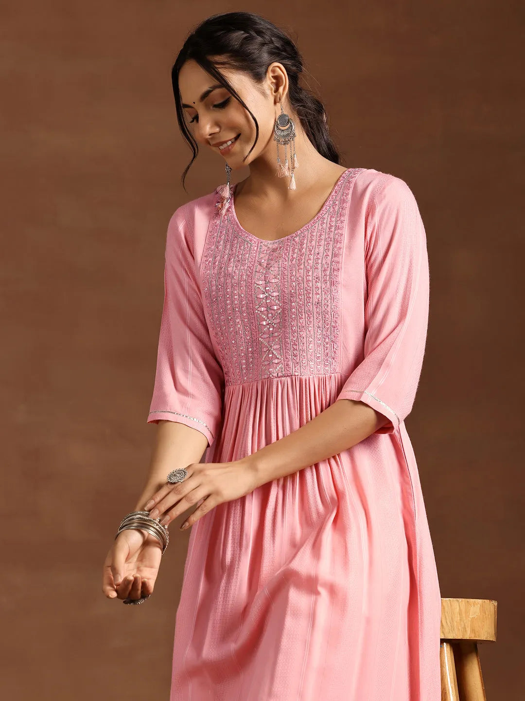  Peach Yoke Design Rayon Anarkali Kurta 