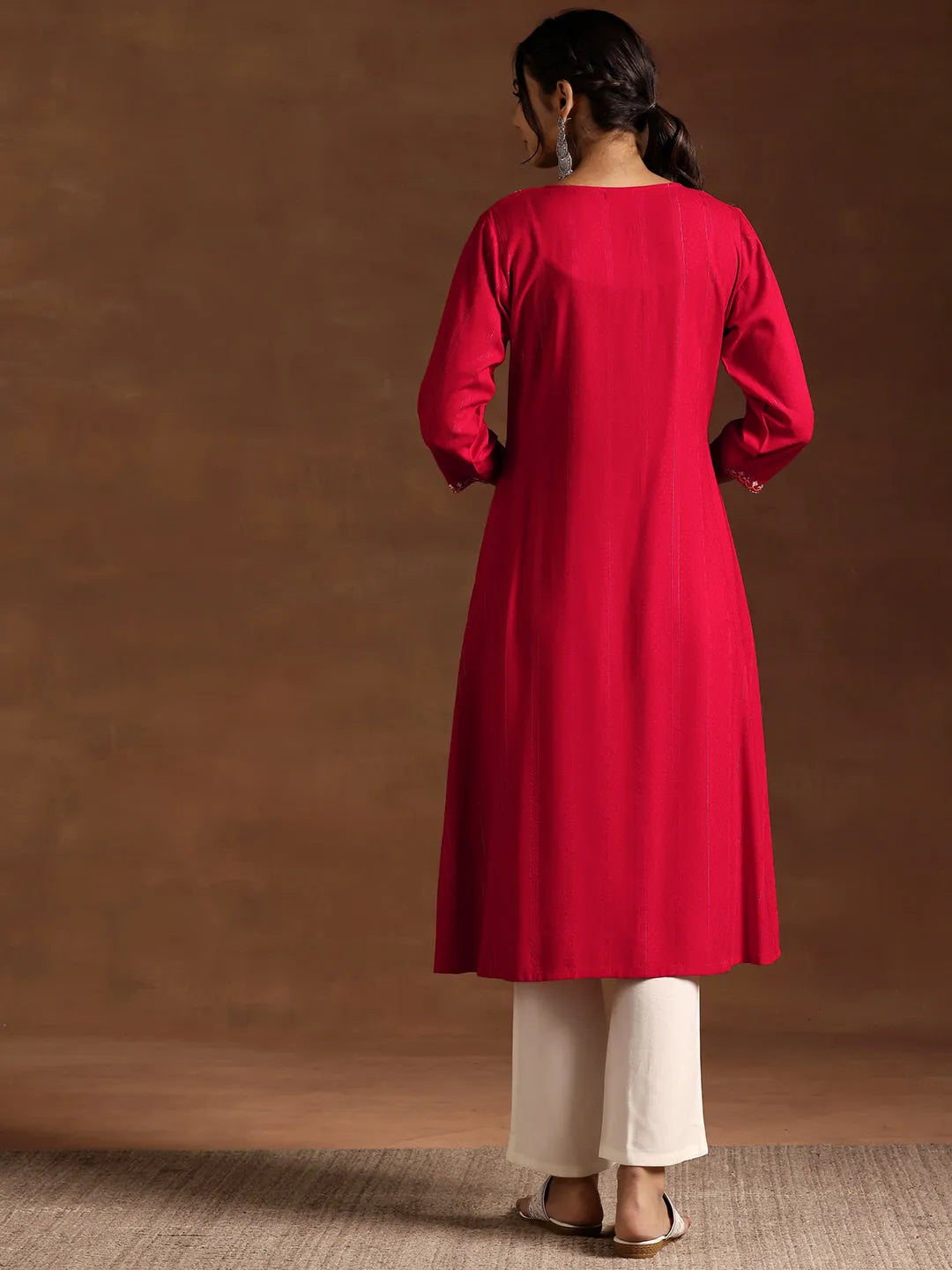  Red Yoke Design Rayon A-Line Kurta 