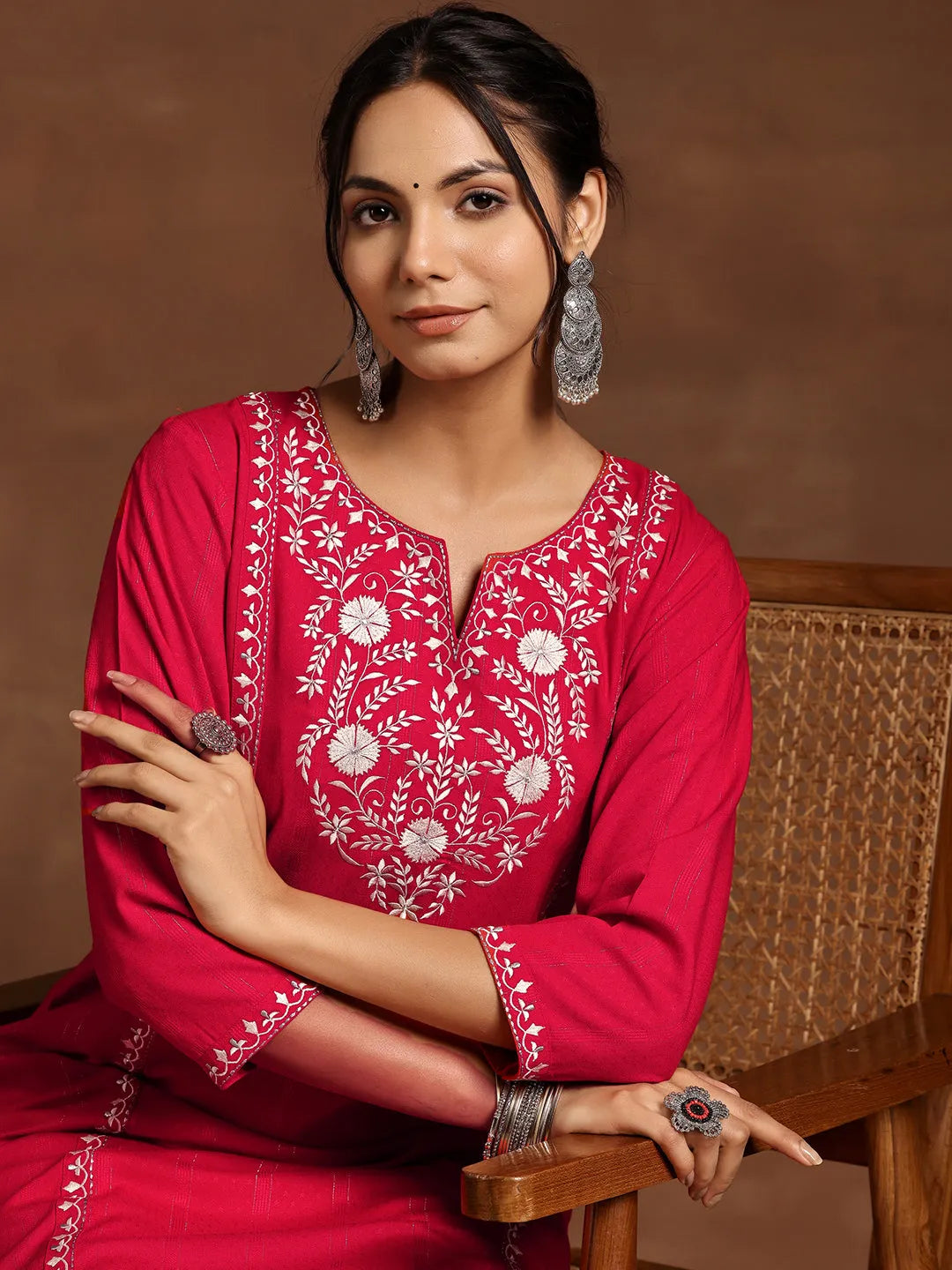  Red Yoke Design Rayon A-Line Kurta 