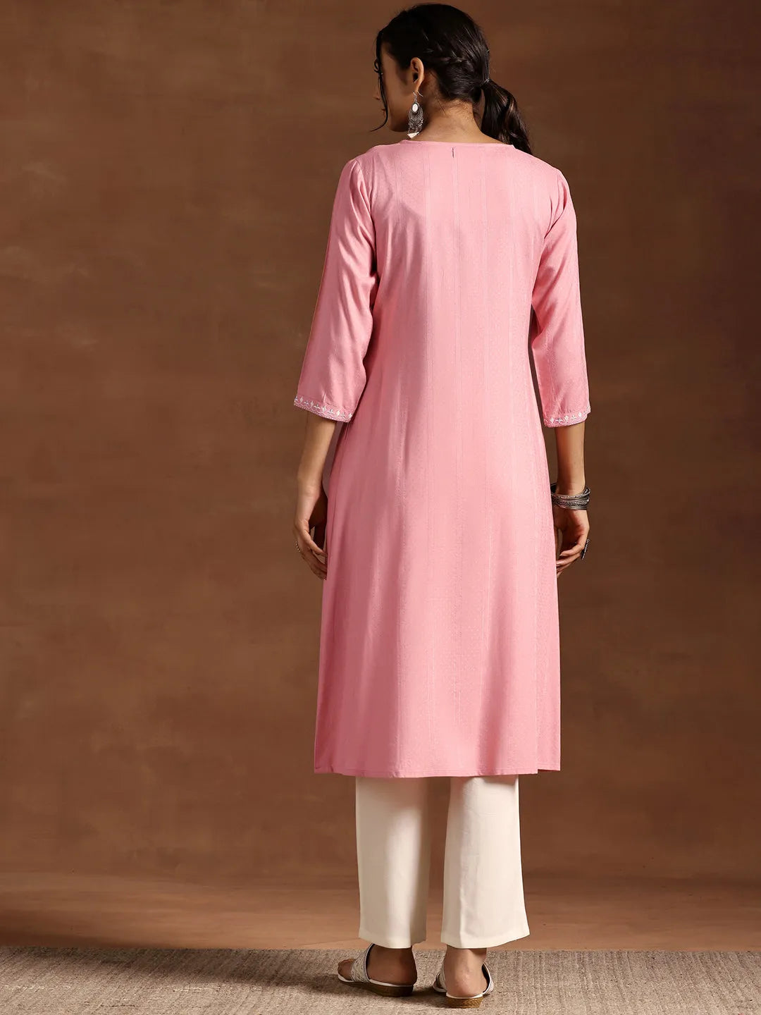  Peach Yoke Design Rayon A-Line Kurta 