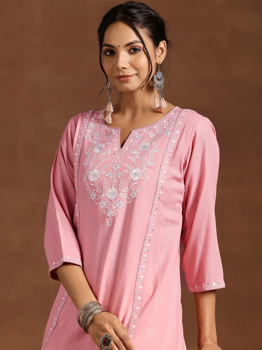  Peach Yoke Design Rayon A-Line Kurta 
