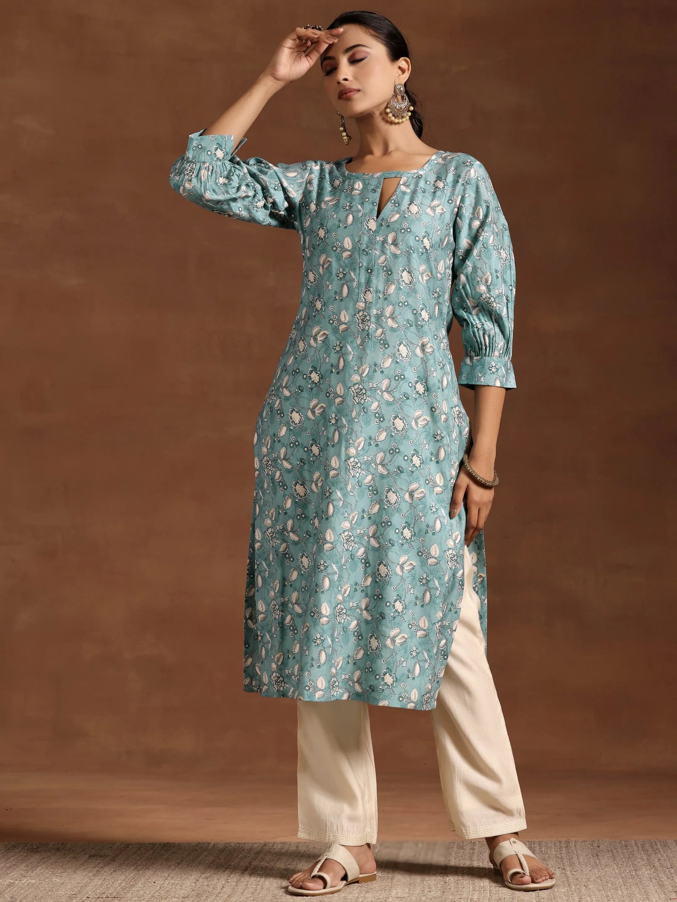 libas Blue Printed Silk Straight Kurta-picture-40