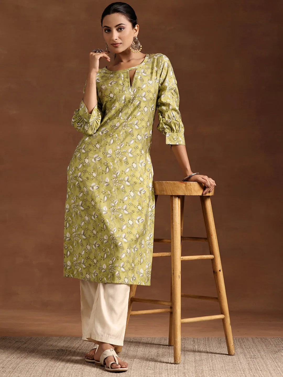 libas Green Printed Silk Straight Kurta-picture-46