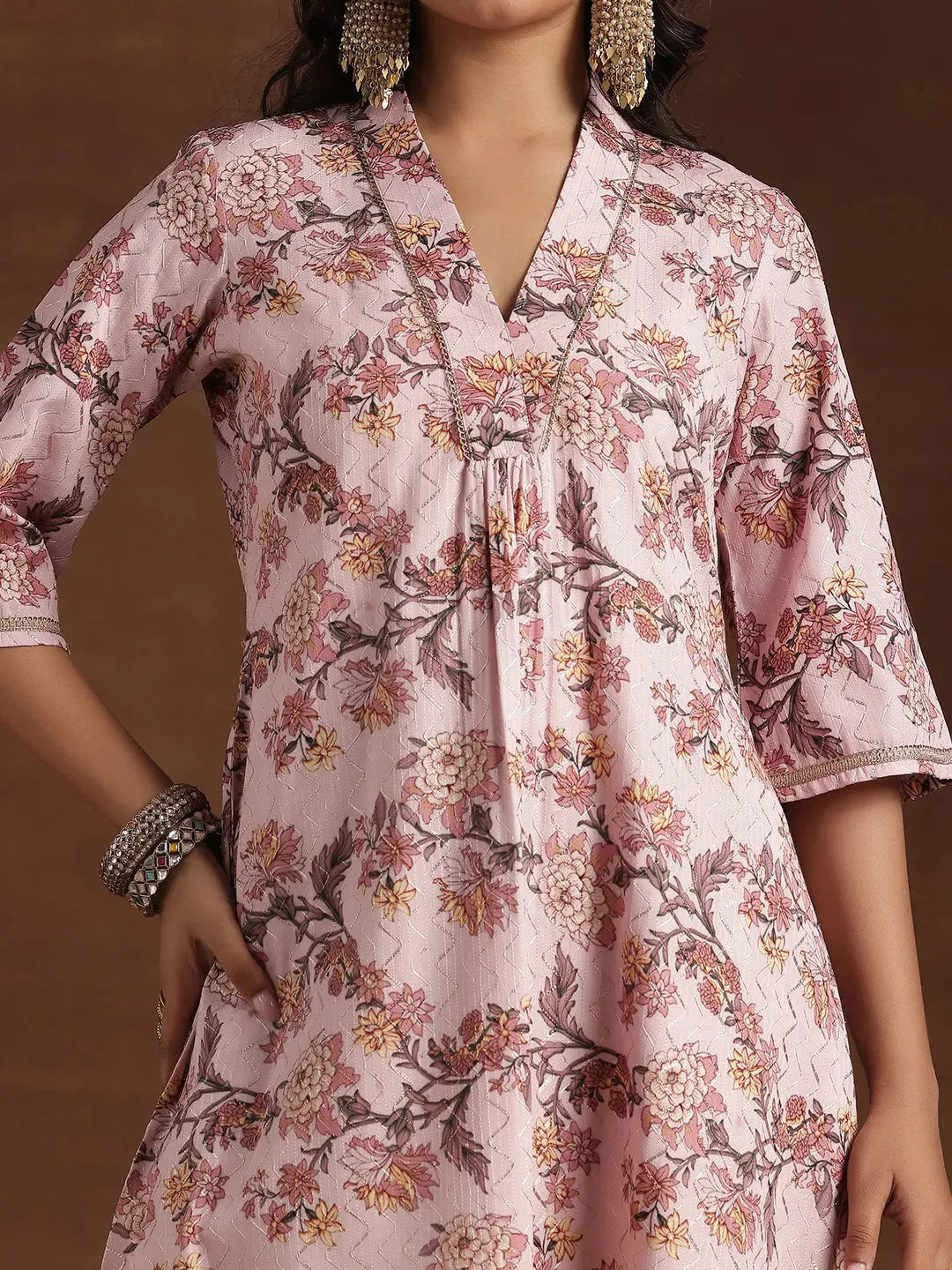 Pink Printed Cotton A-Line Kurta 