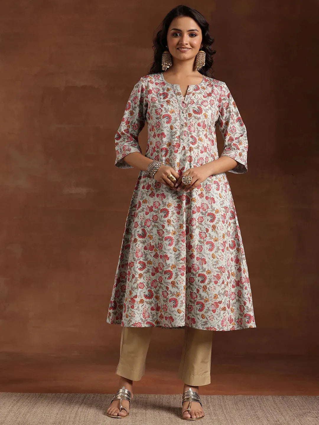 Green Printed Cotton A-Line Kurta 