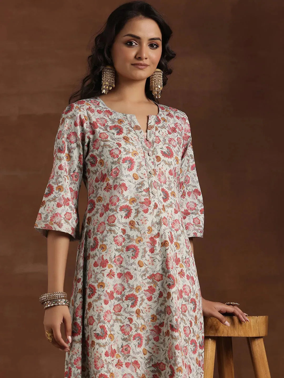  Green Printed Cotton A-Line Kurta 
