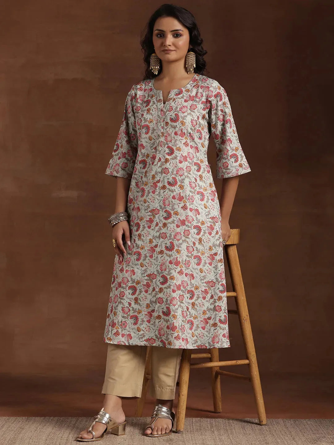 libas Green Printed Cotton A-Line Kurta-picture-30