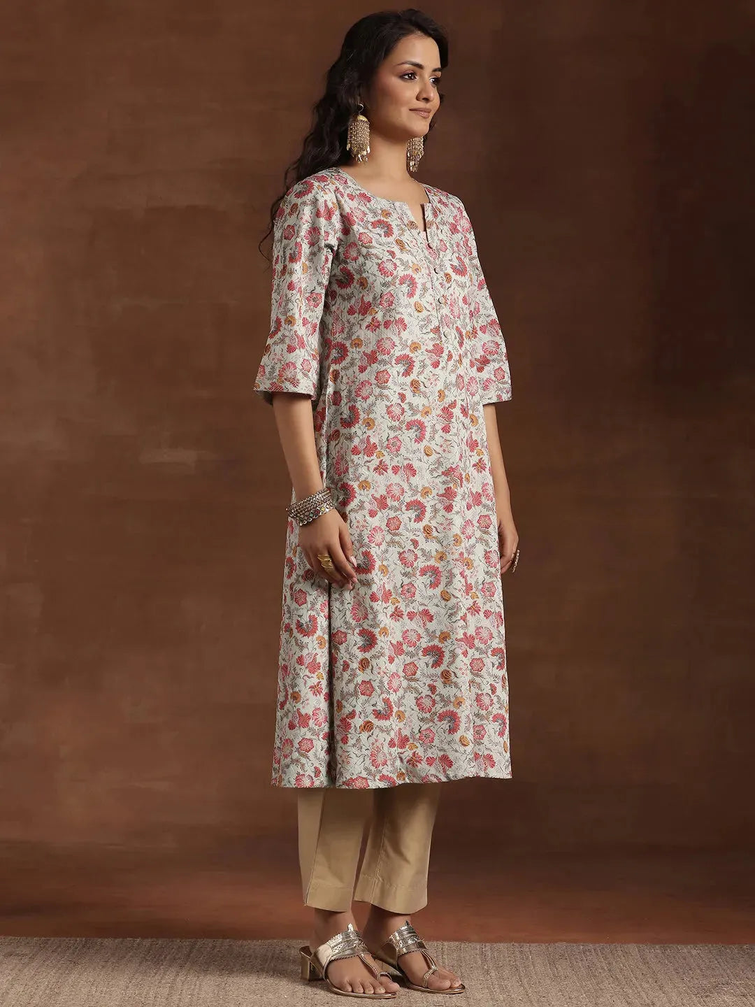  Green Printed Cotton A-Line Kurta 