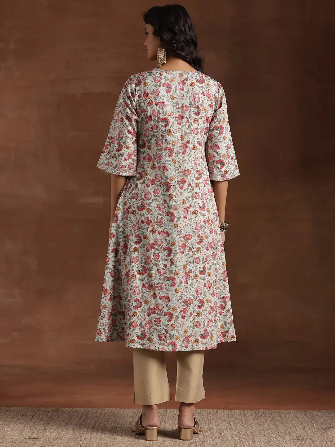  Green Printed Cotton A-Line Kurta 