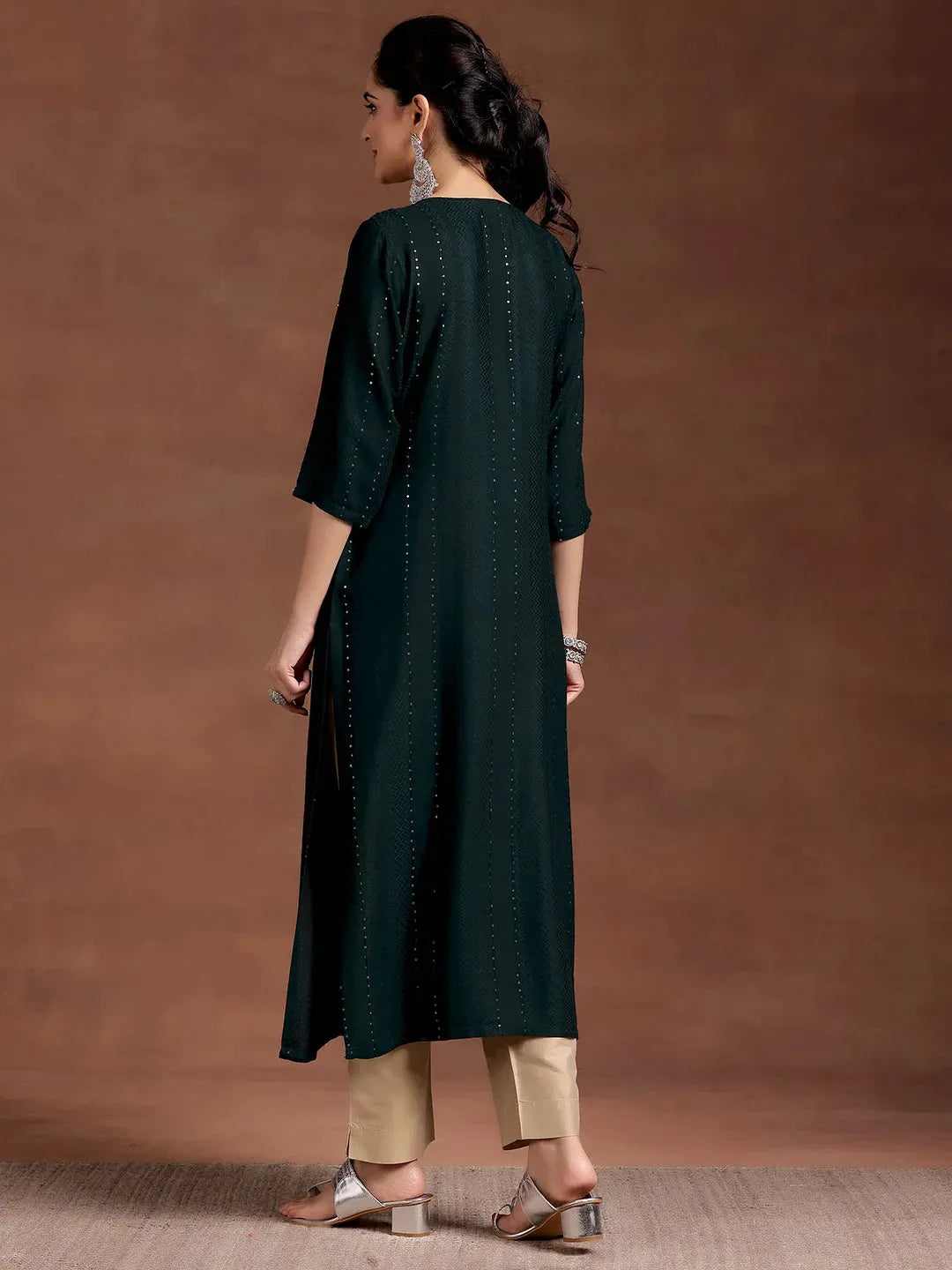  Green Woven Design Rayon Straight Kurta 