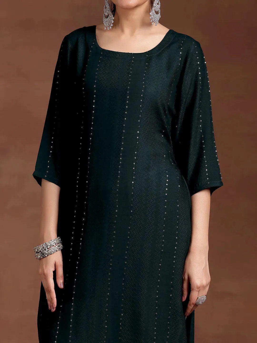 Green Woven Design Rayon Straight Kurta 