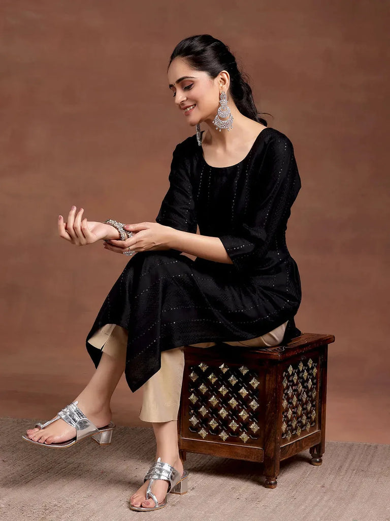 Libas Black Woven Design Rayon Straight Kurta