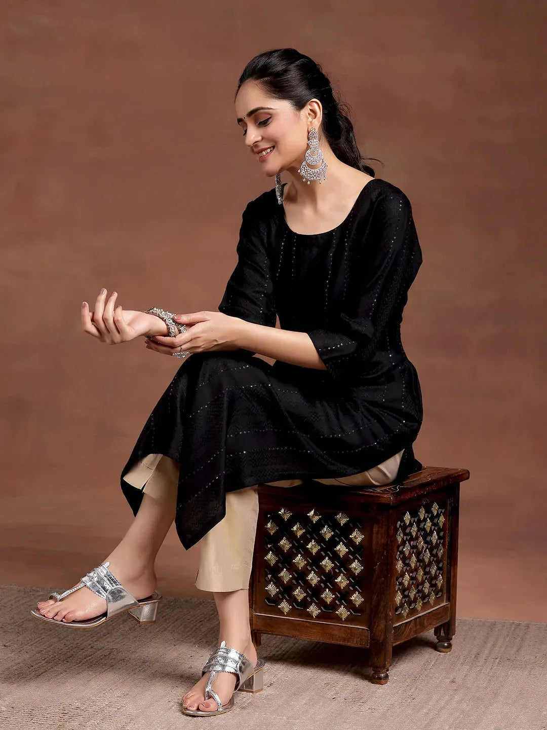 libas Black Woven Design Rayon Straight Kurta-picture-66