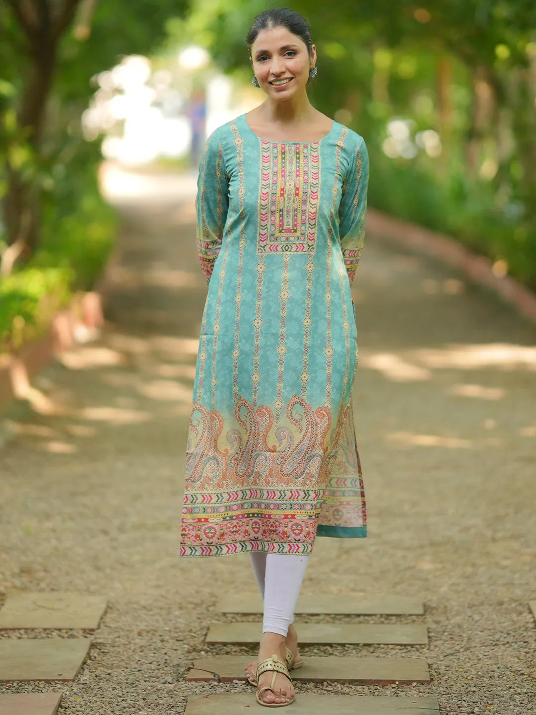 libas Sky Blue Printed Crepe Straight Kurta-picture-17