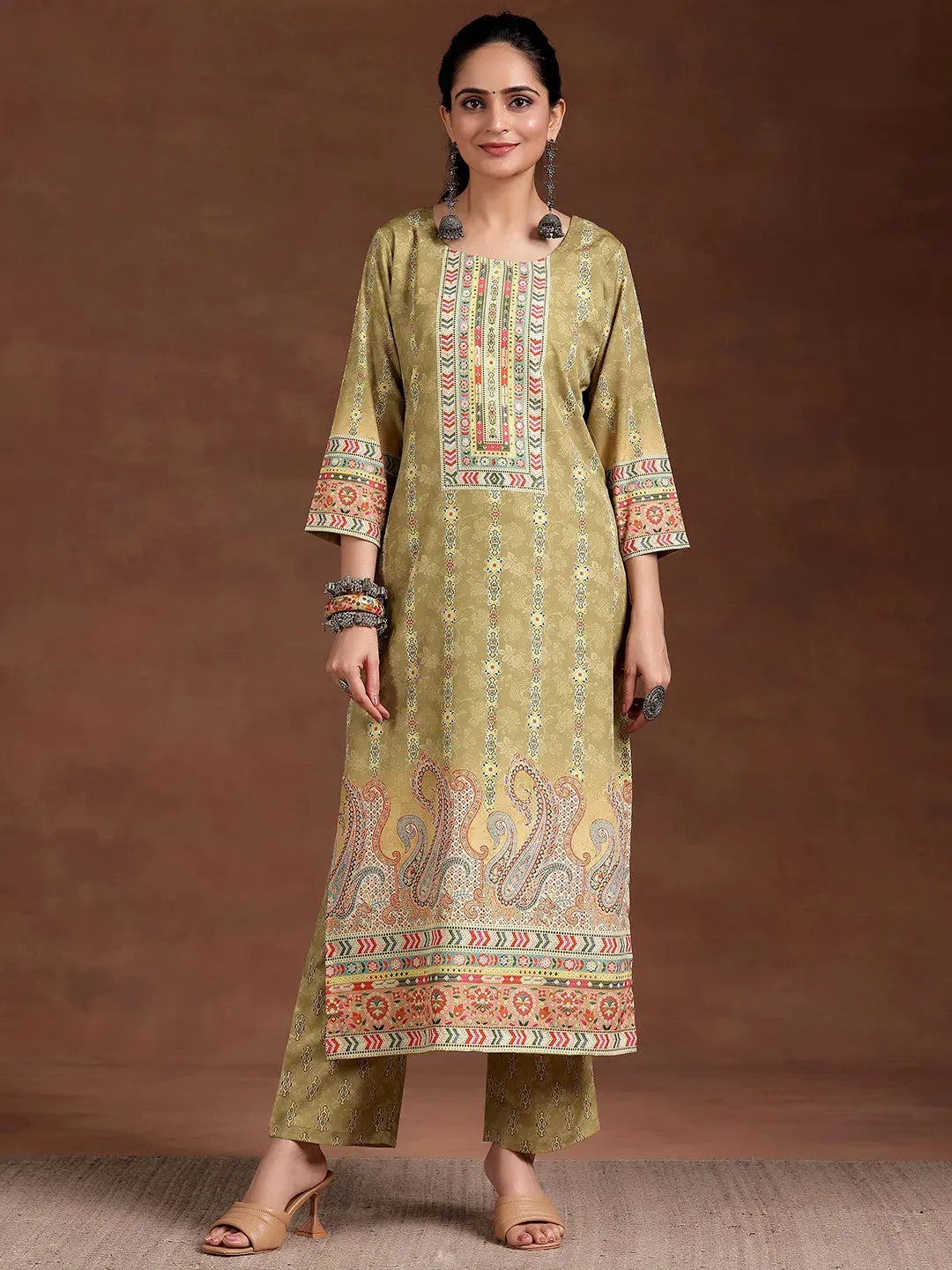  Mustard Printed Crepe Straight Kurta 