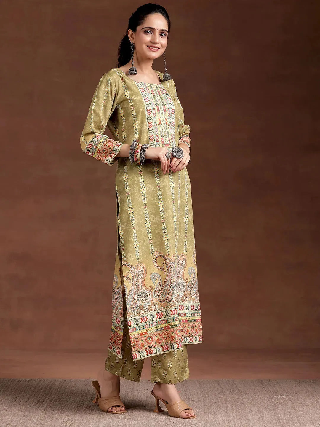  Mustard Printed Crepe Straight Kurta 