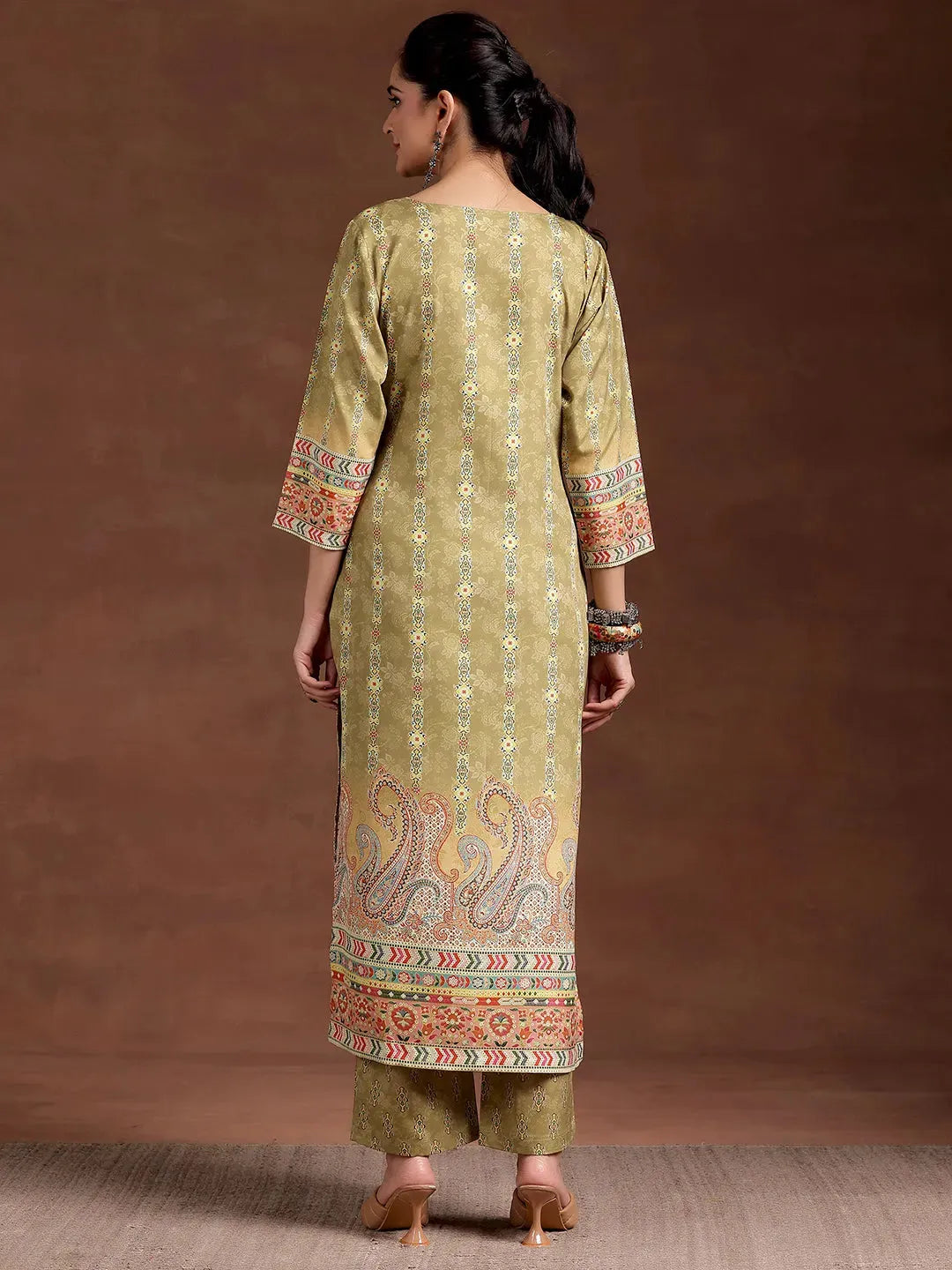  Mustard Printed Crepe Straight Kurta 