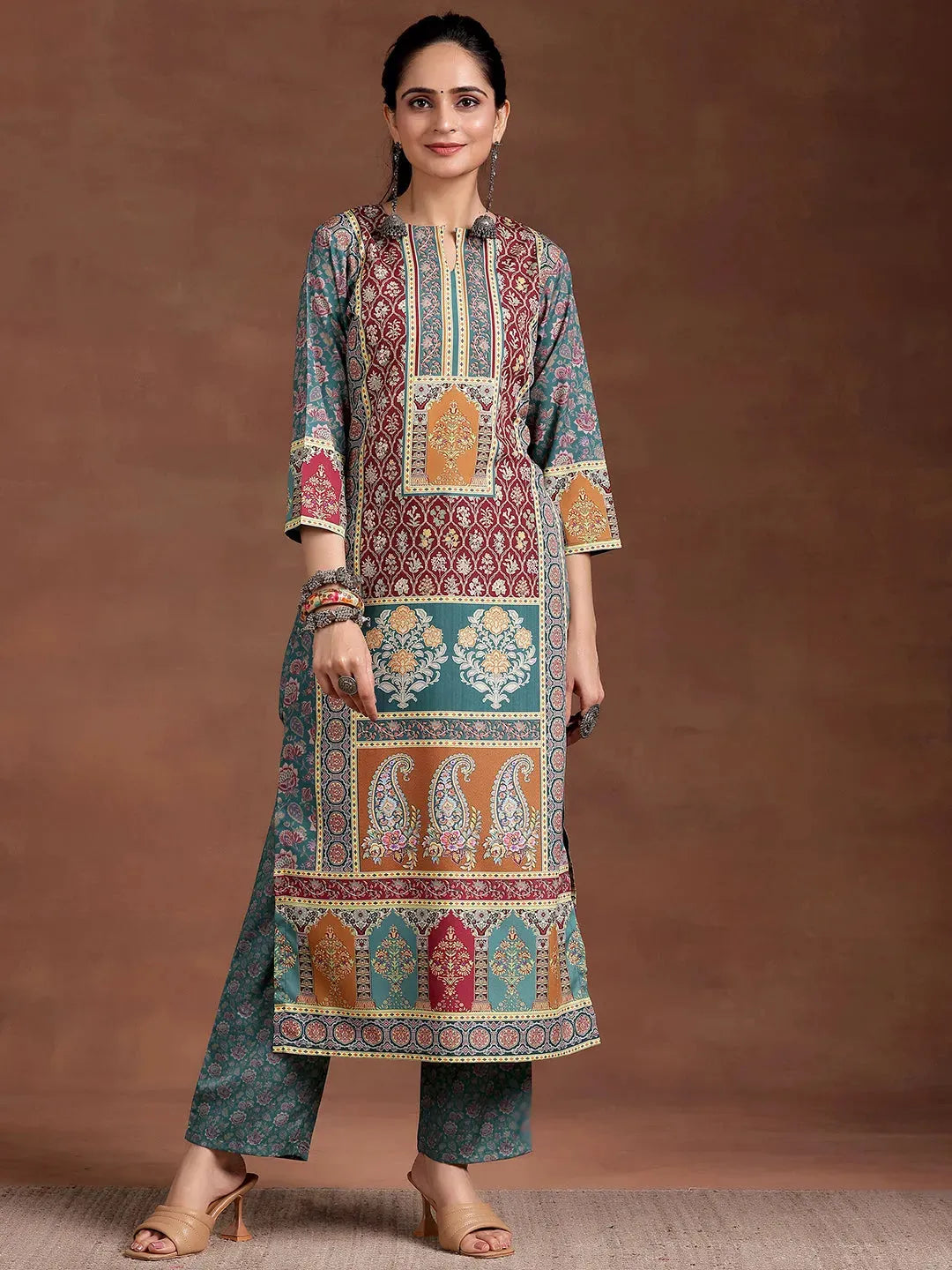  Multi Printed Crepe Straight Kurta 