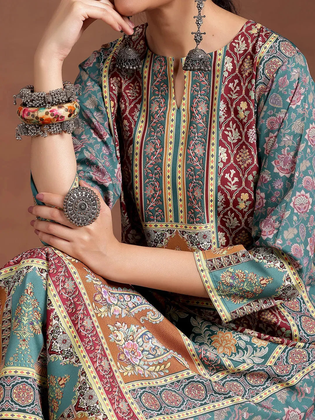  Multi Printed Crepe Straight Kurta 