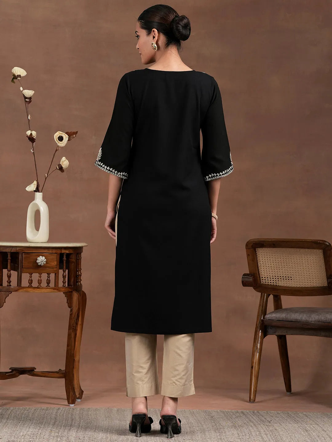  Black Yoke Design Rayon Straight Kurta 