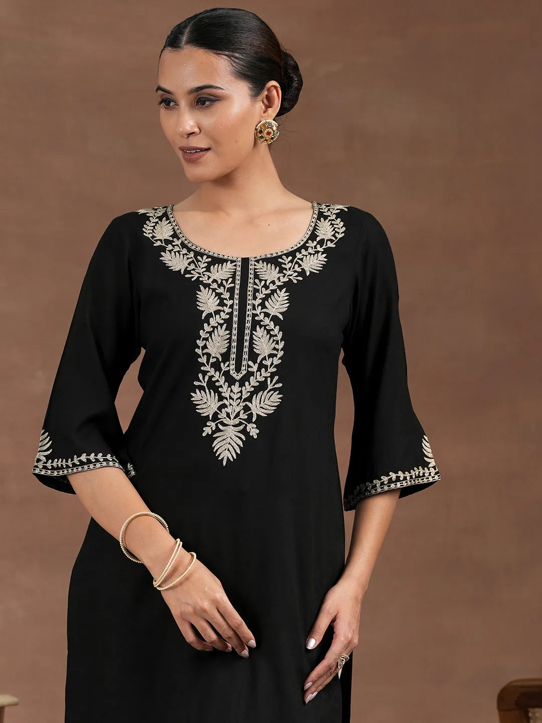  Black Yoke Design Rayon Straight Kurta 
