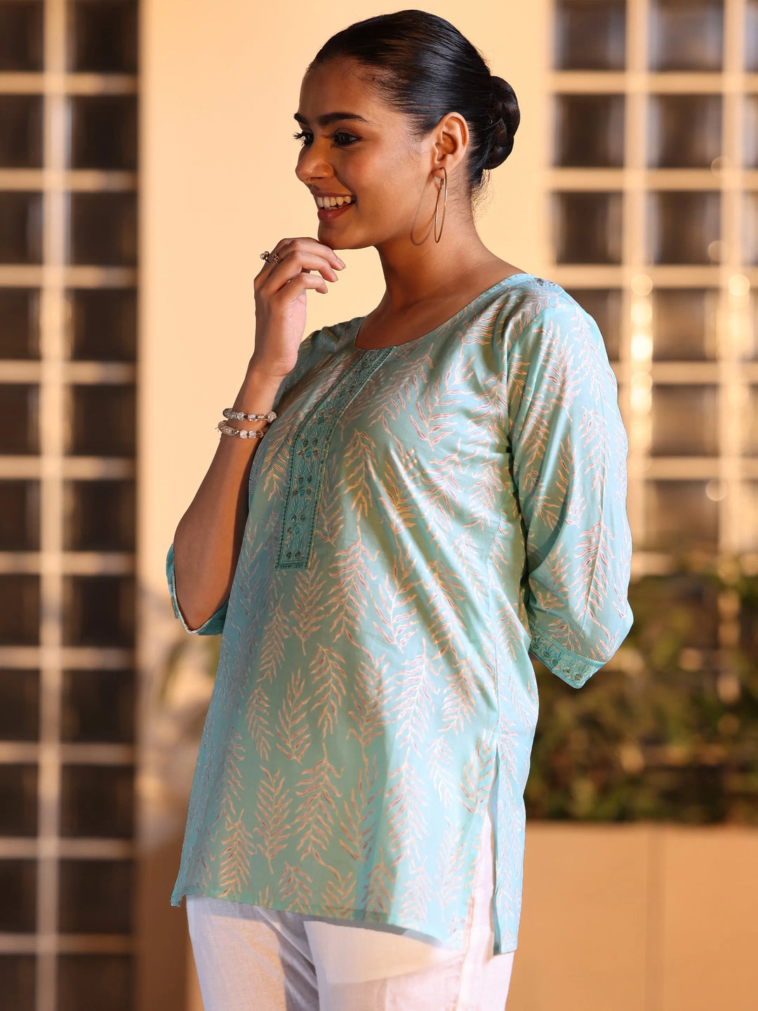  Blue Printed Straight Cotton Kurti 