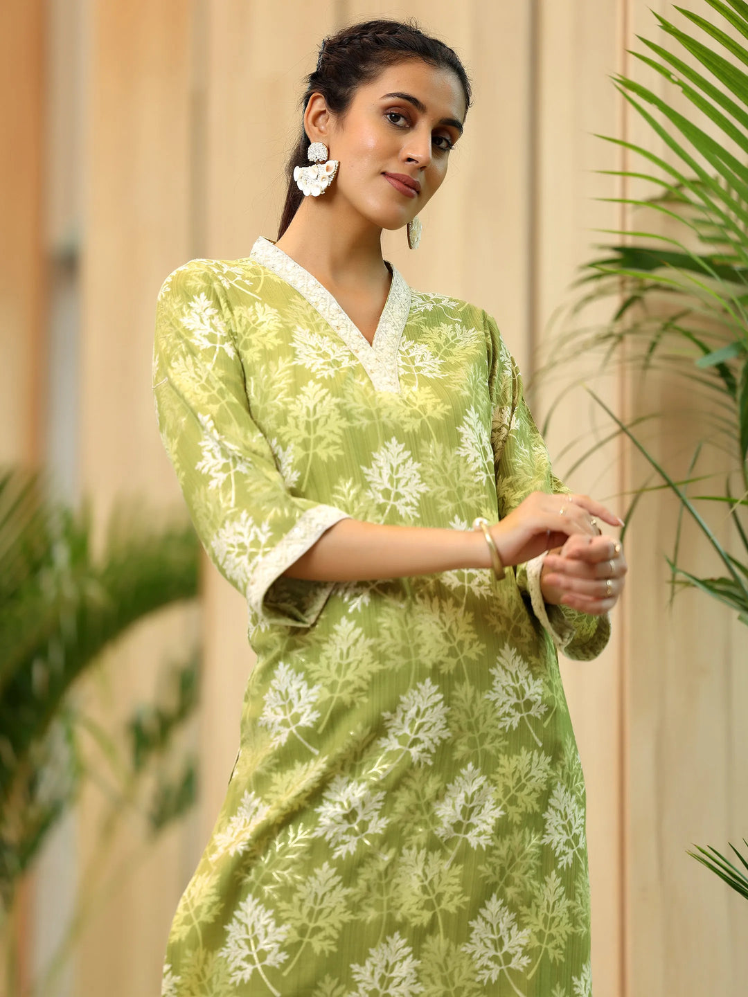  Green Printed Cotton Straight Kurta 