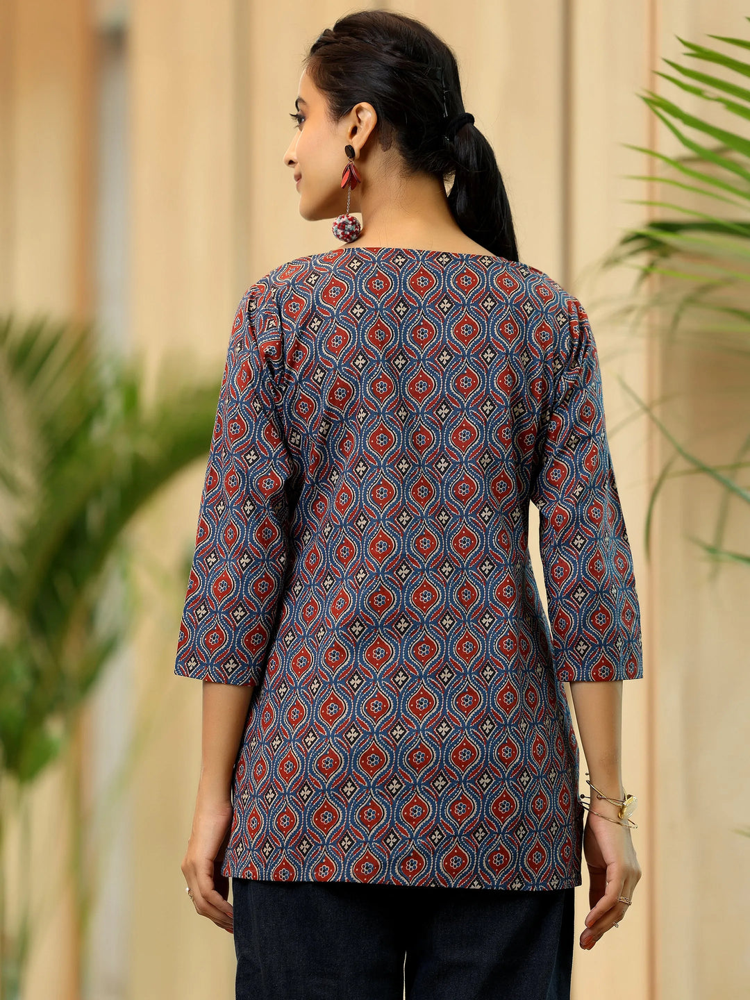  Blue Printed Cotton Straight Kurti 