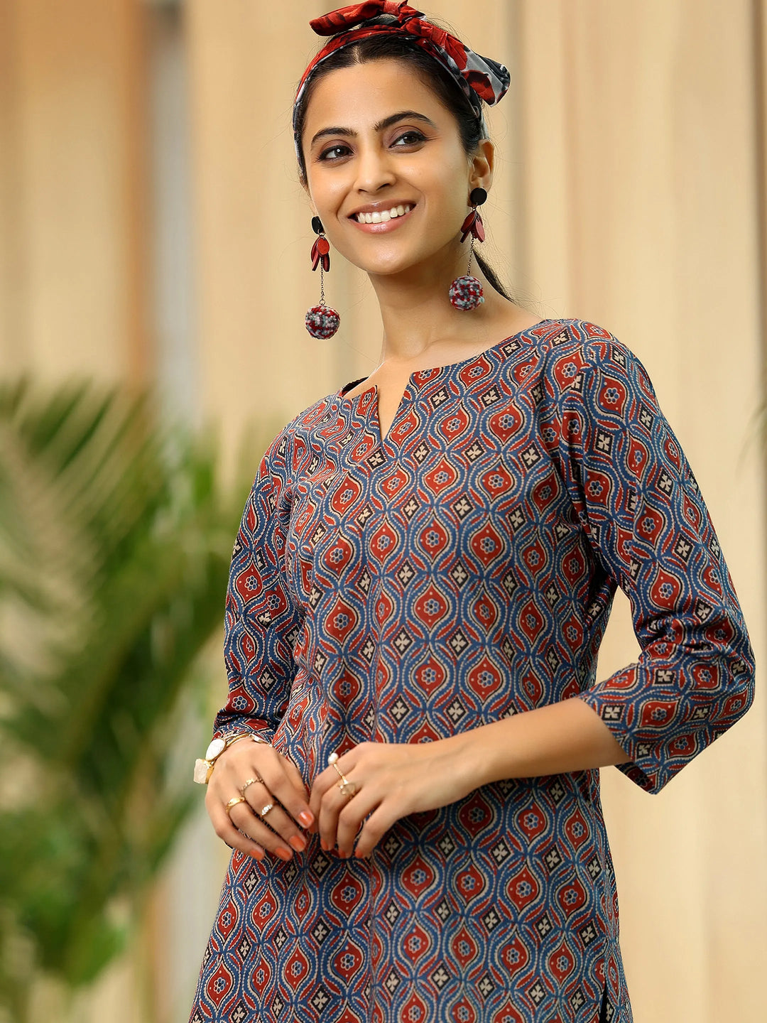  Blue Printed Cotton Straight Kurti 