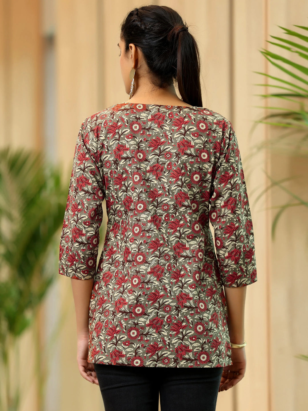  Brown Printed Cotton Straight Kurti 