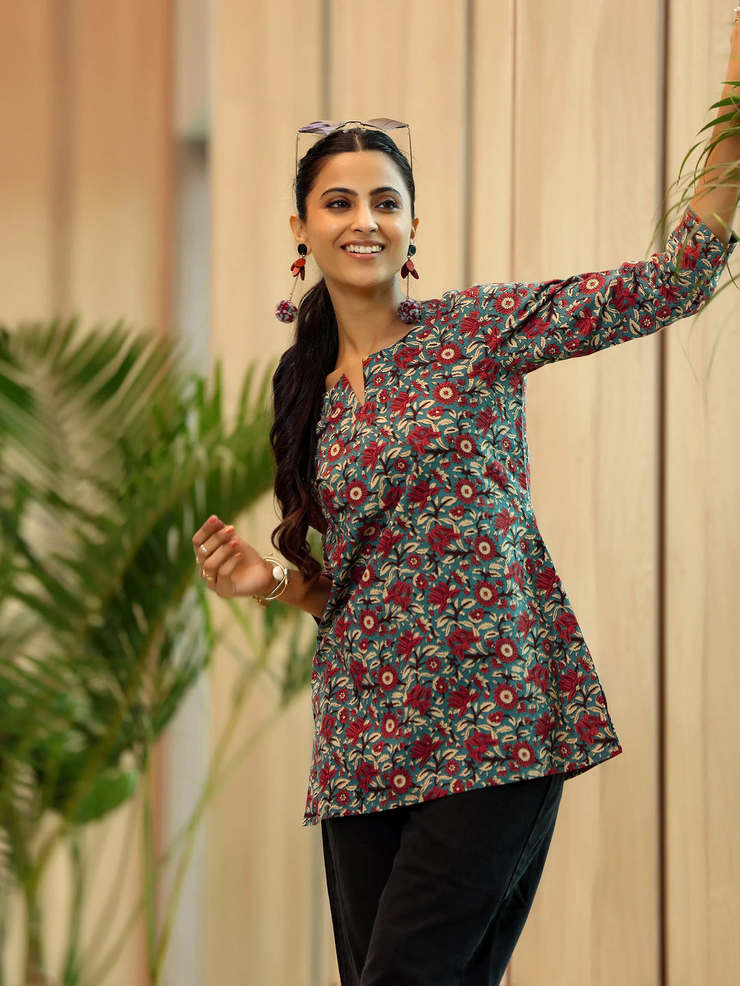  Blue Printed Cotton Straight Kurti 