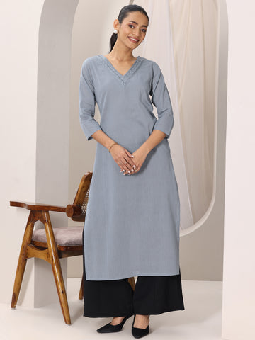 Blue Printed Cotton Straight Kurta