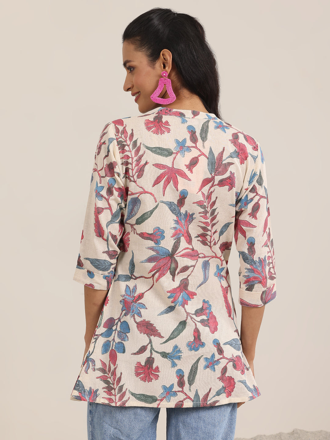  Multi Printed Cotton Straight Short Kurti 