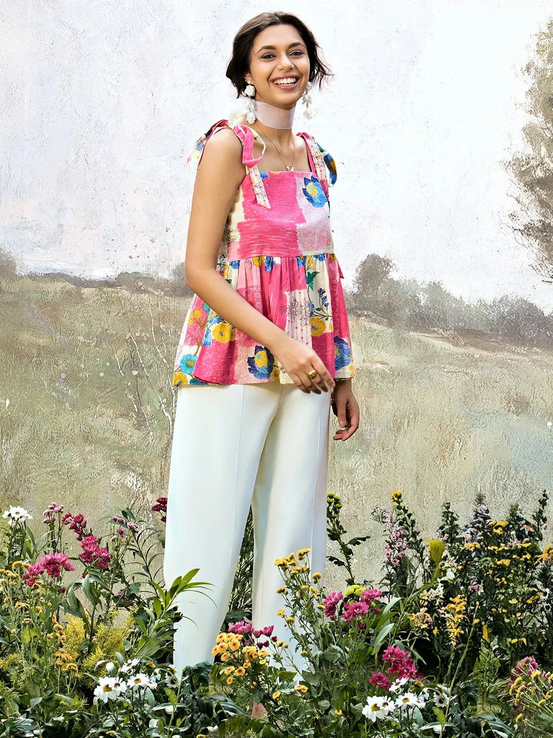Pink Printed Cotton Anarkali Short Kurti-image-5