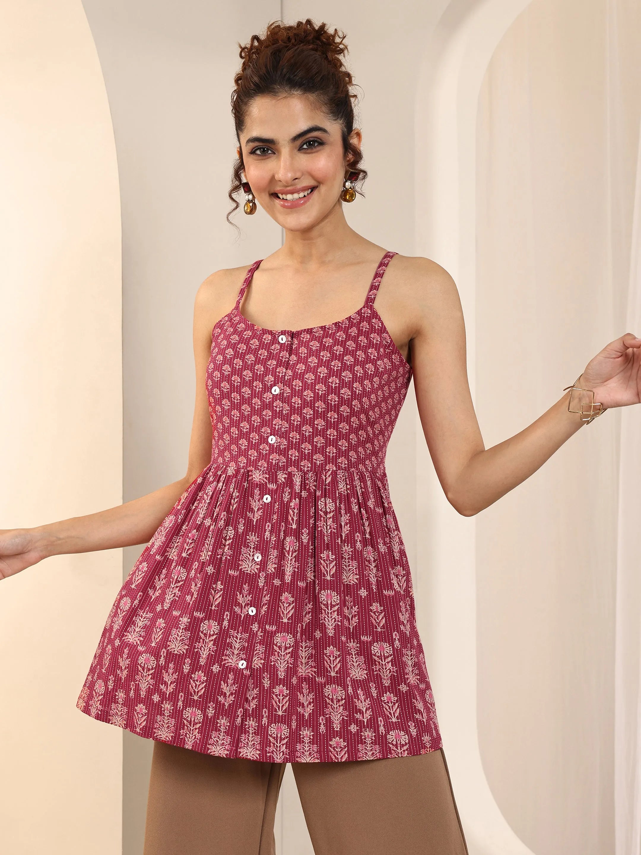libas Red Printed Cotton Anarkali Short Kurti-picture-50