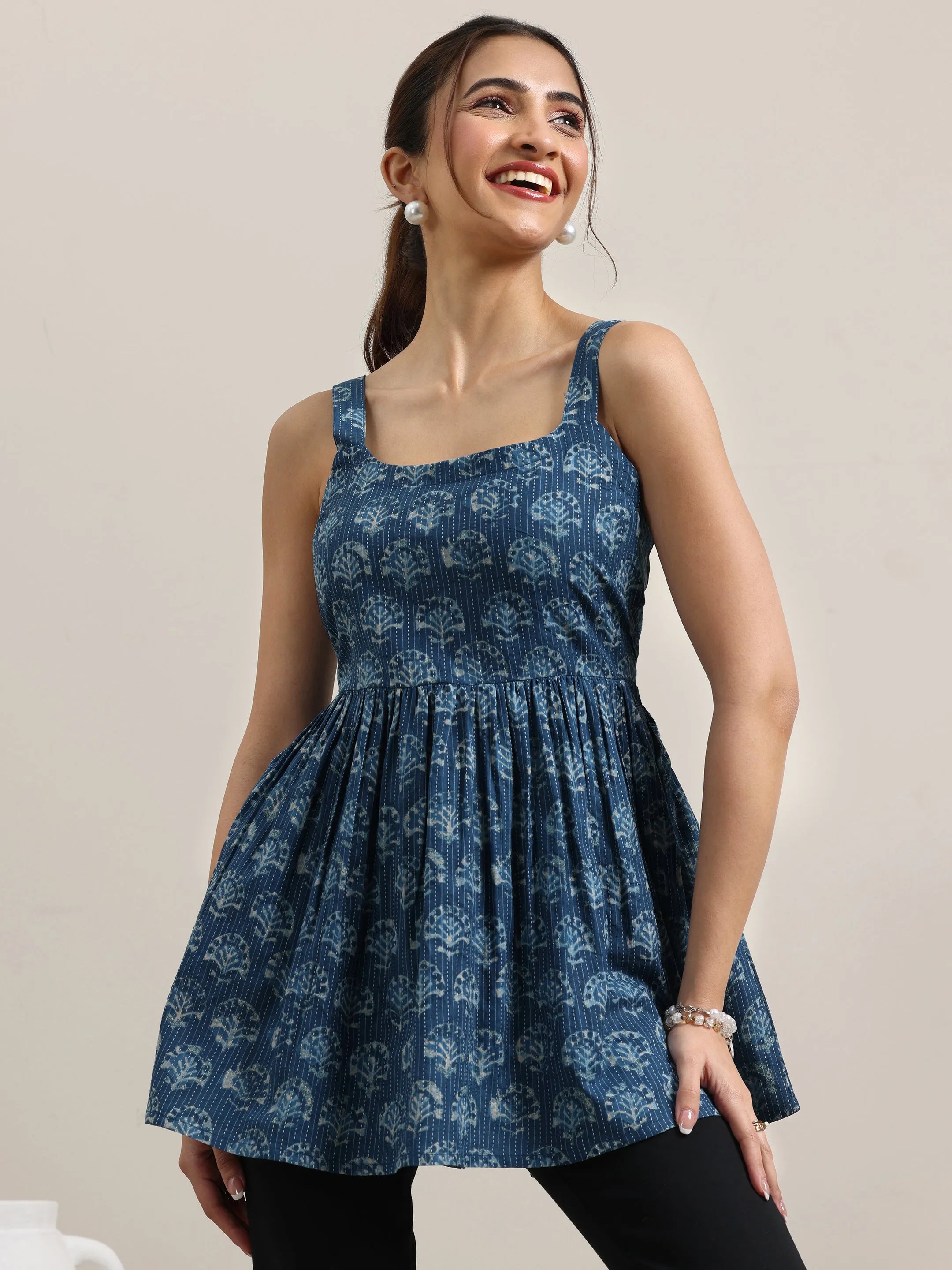 libas Blue Printed Cotton Anarkali Kurti-picture-63