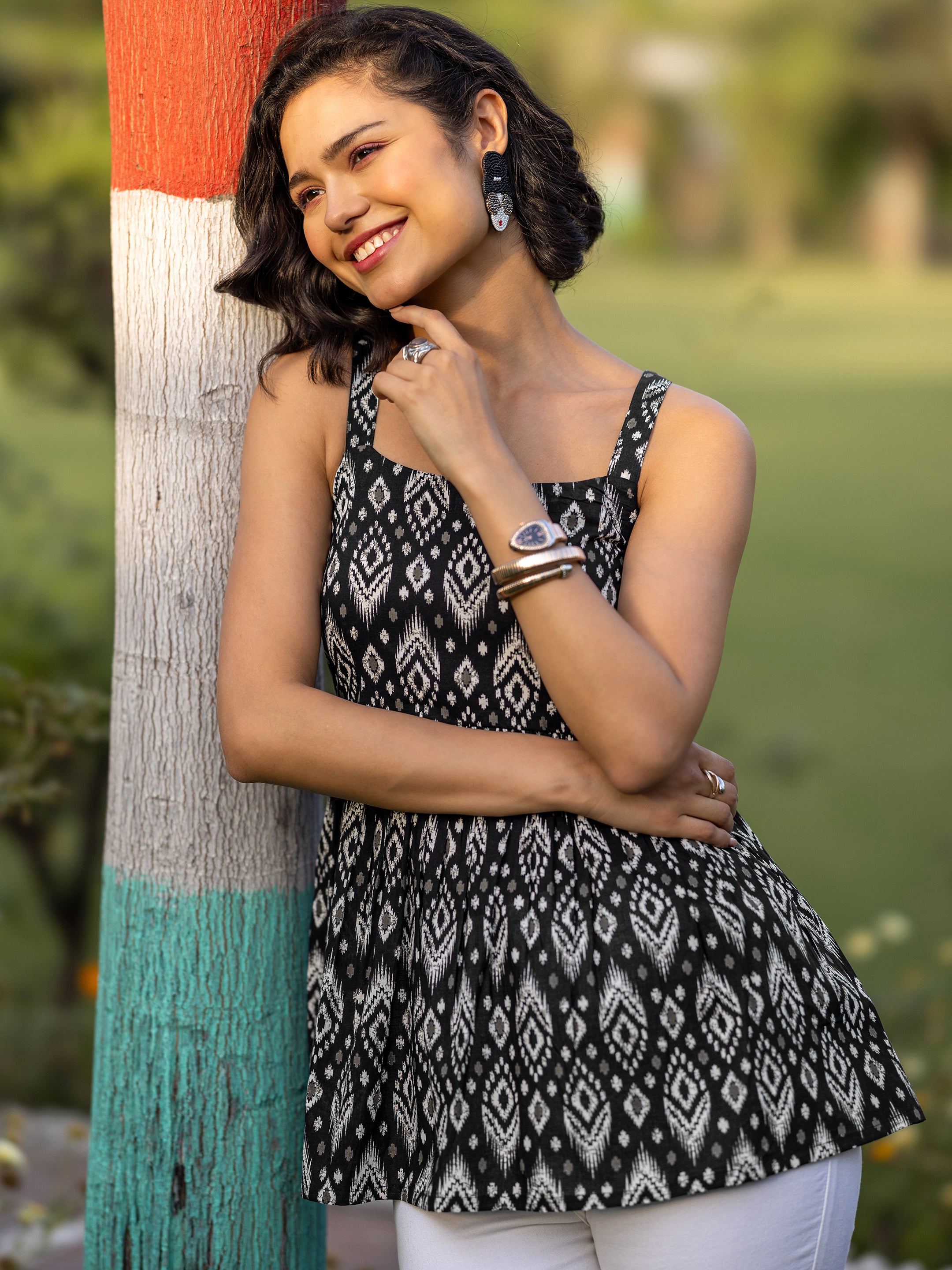 libas Black Printed Cotton Anarkali Short Kurti-picture-66