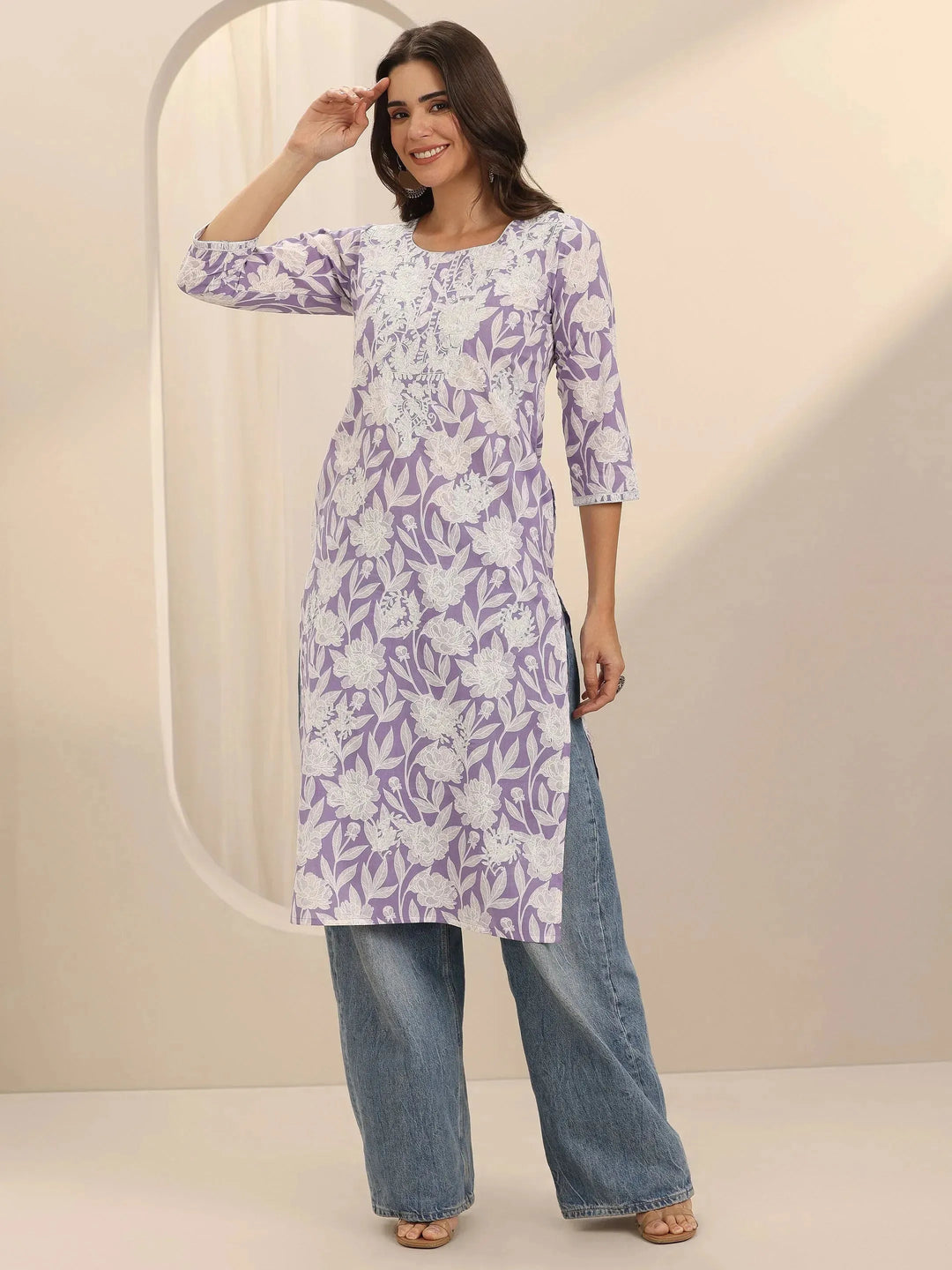  Lavender Straight Printed Cotton Kurta 