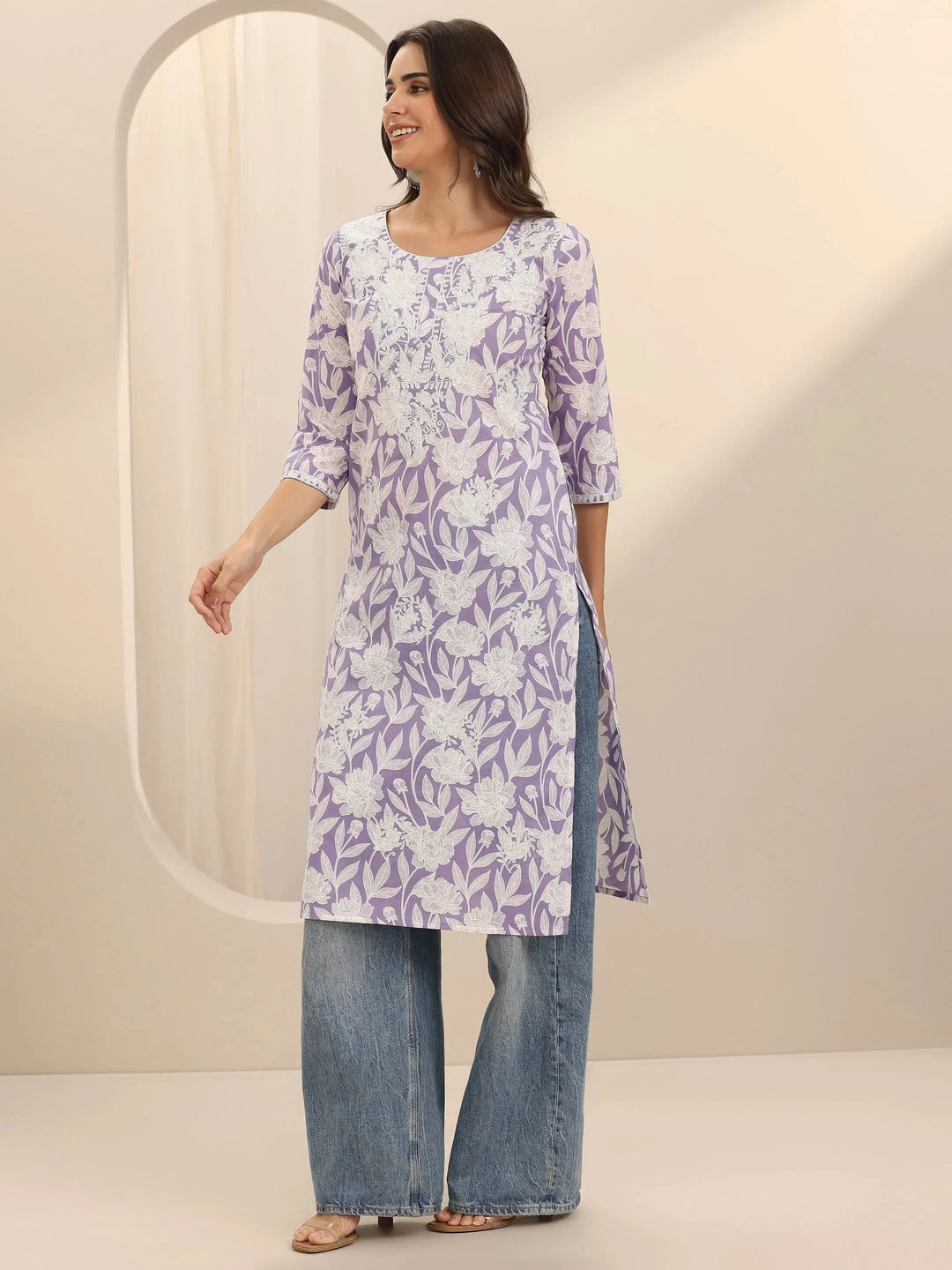  Lavender Straight Printed Cotton Kurta 
