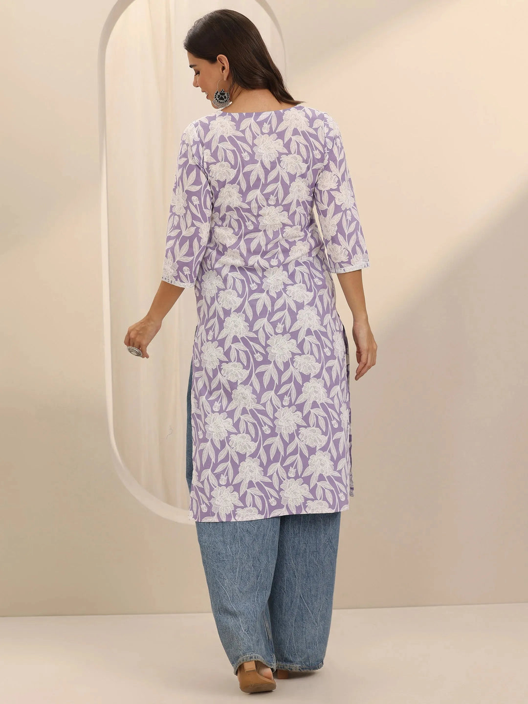  Lavender Straight Printed Cotton Kurta 