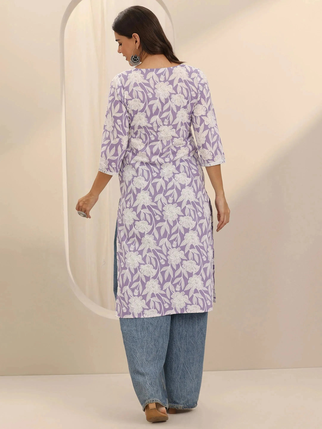  Lavender Straight Printed Cotton Kurta 