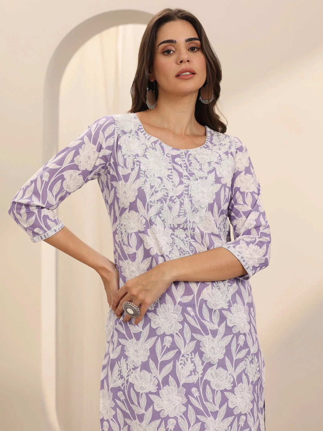  Lavender Straight Printed Cotton Kurta 