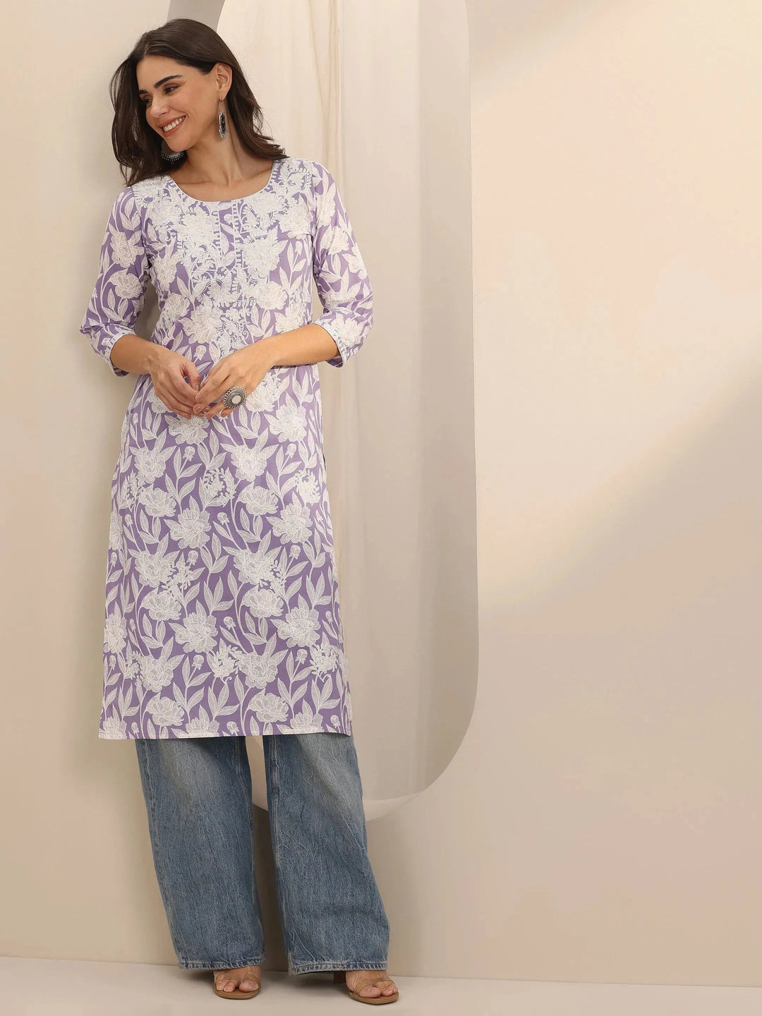  Lavender Straight Printed Cotton Kurta 