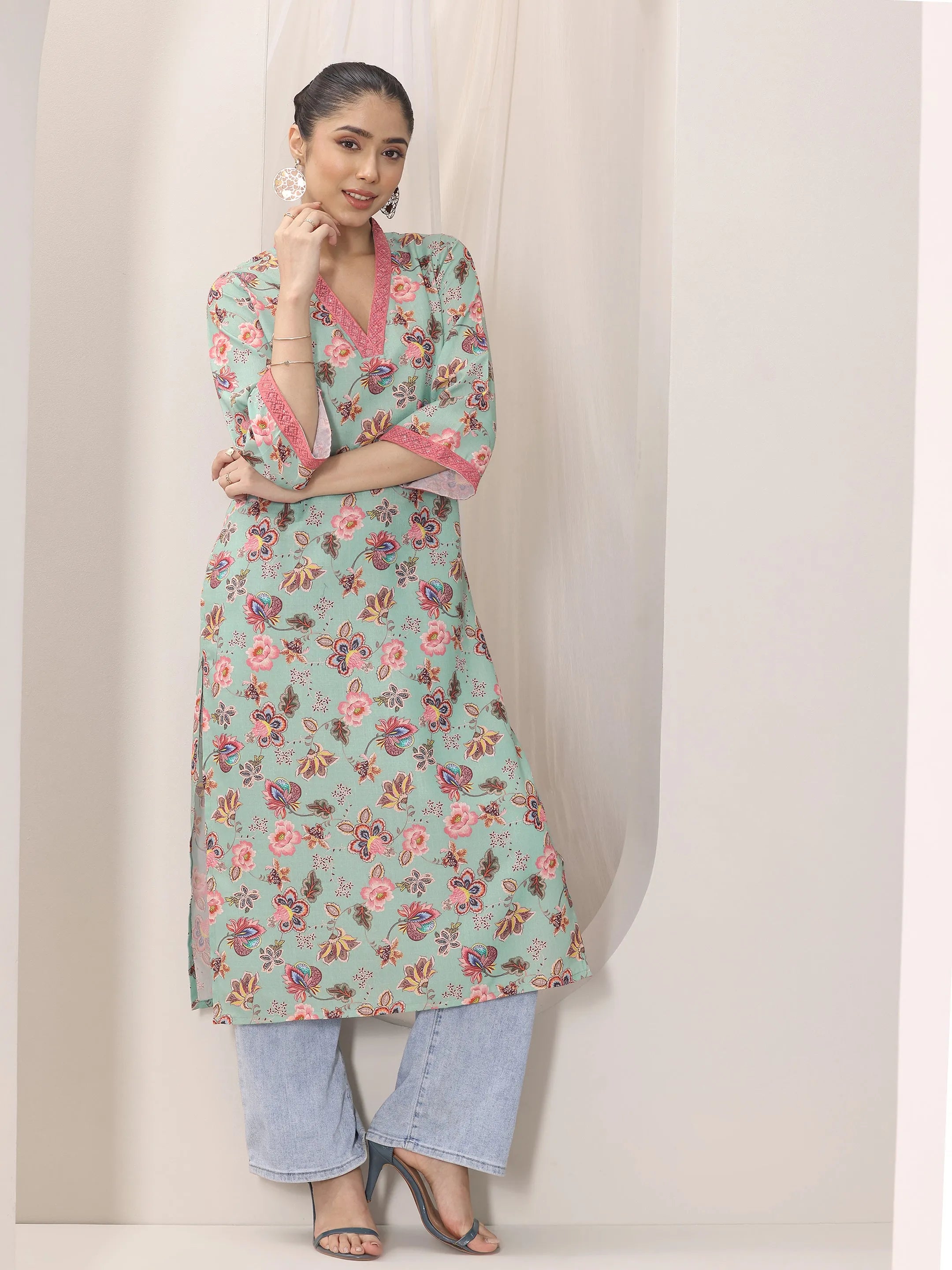 libas Blue Printed Cotton Blend Straight Kurta-picture-30