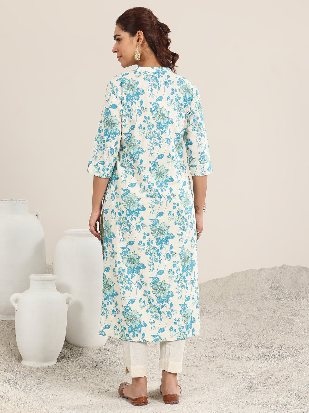  Off White Printed Cotton Straight Kurta 