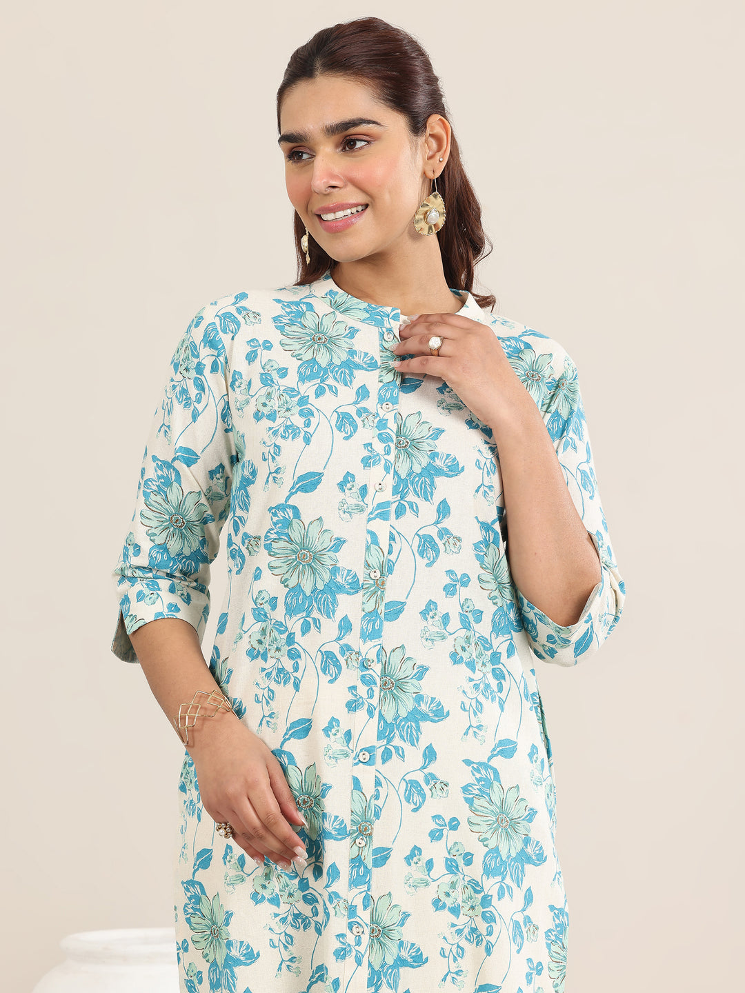  Off White Printed Cotton Straight Kurta 