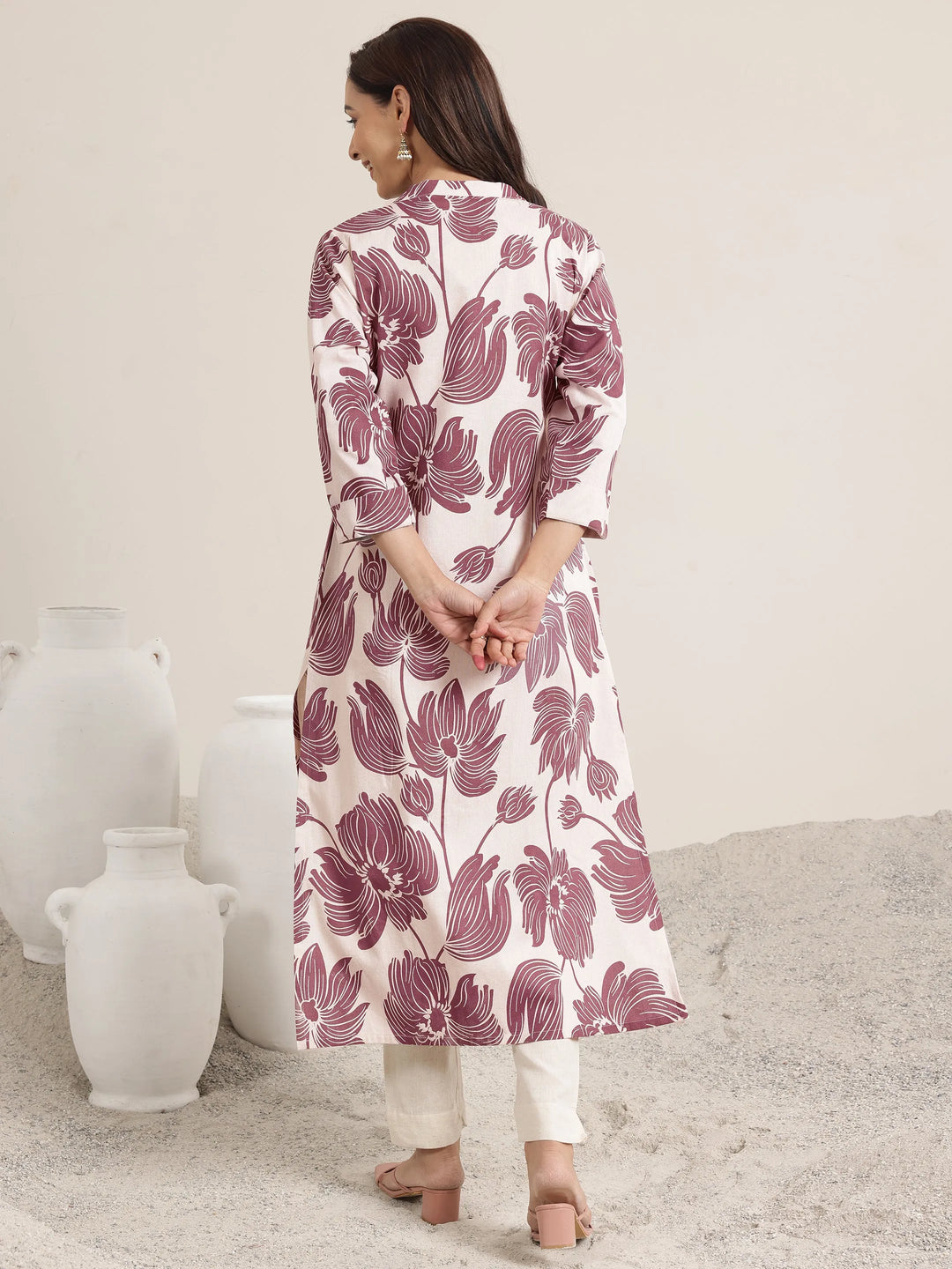  Mauve Printed Cotton Straight Kurta 