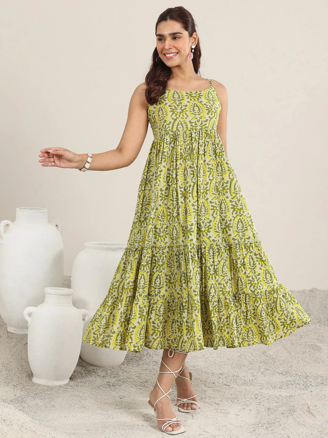 Buy Olive Printed Cotton Fit and Flare One Piece Dress Online at Rs.890 | Libas Buy Olive Printed Cotton Fit and Flare One Piece Dress Online at Rs.890 | Libas